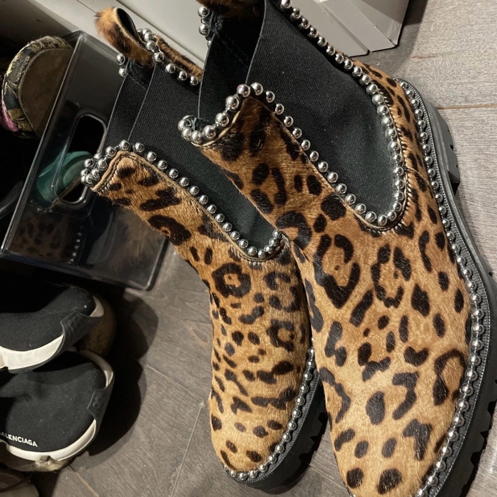 Alexander Wang Tan and Black Leopard Ankle Boots